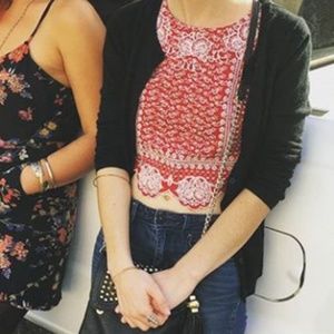 H&M Embroidered Red Floral Crop Top